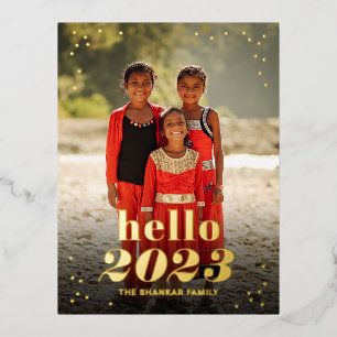 Bonjour Nouvel An Foil Photo Holiday Carte postale