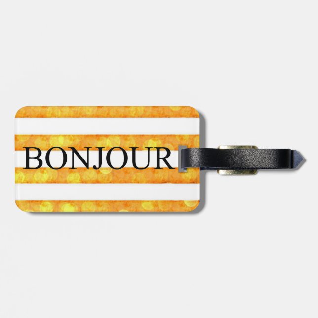 Bonjour Orange Stripe Bokeh Gepäckanhänger (Rückseite horizontal)