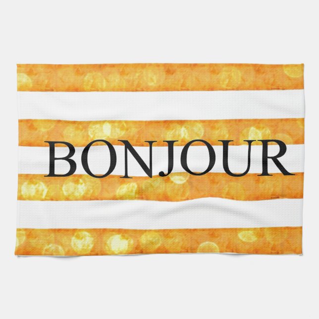 Bonjour Orange Stripe Bokeh Küchentuch (Horizontal)