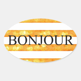 Bonjour Orange Stripe Bokeh Ovaler Aufkleber