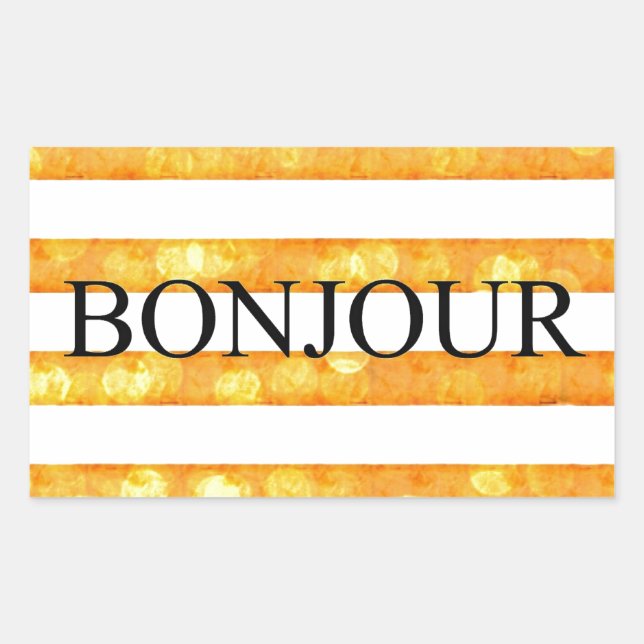 Bonjour Orange Stripe Bokeh Rechteckiger Aufkleber (Vorderseite)