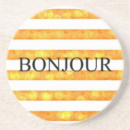 Bonjour Orange Stripe Bokeh Sandstein Untersetzer