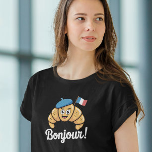 Bonjour Paris Croissant Drapeau Français T-shirt p