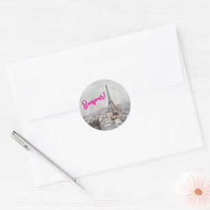 "Bonjour Paris" Eiffelturm Classic Round Sticker