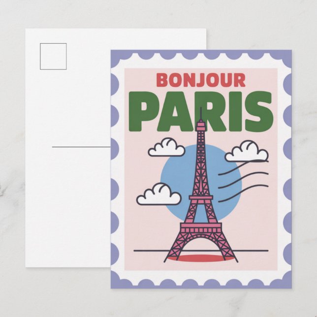 Bonjour Paris France Vintage Travel Postkarte (Vorne/Hinten)