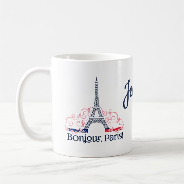 Bonjour Paris Frankreich Personalisiert Name Kaffeetasse (Links)
