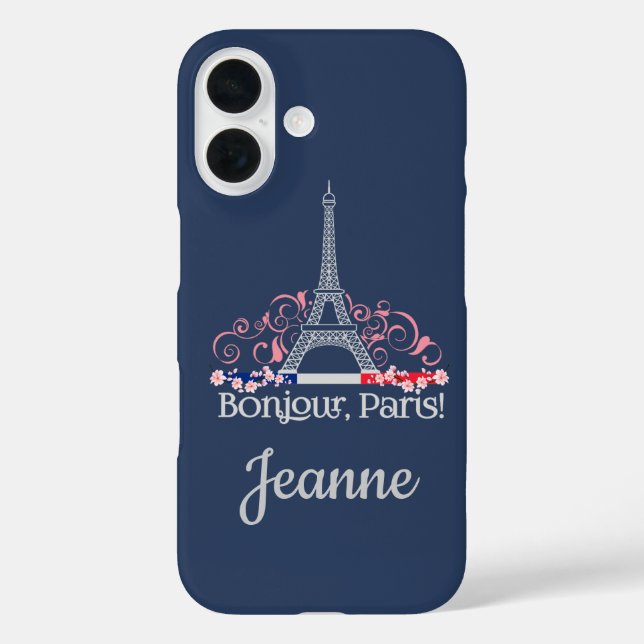 Bonjour Paris French Chic Personalized Name iPhone 16 Hülle (Rückseite)