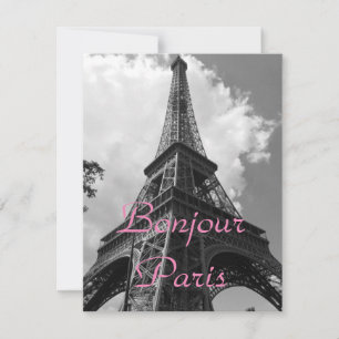 Bonjour Paris Schwarz Weiß Eiffelturm Frankreich Feiertagskarte