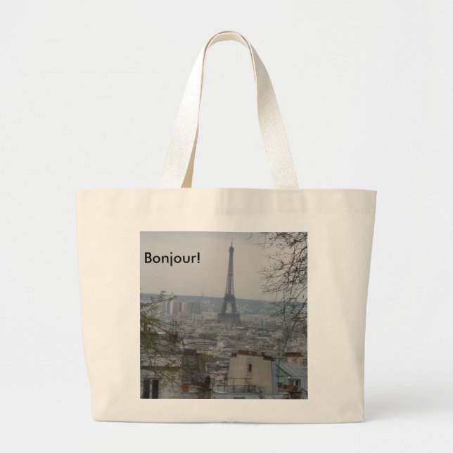 Bonjour Paris Taschen-Tasche Jumbo Stoffbeutel (Vorne)