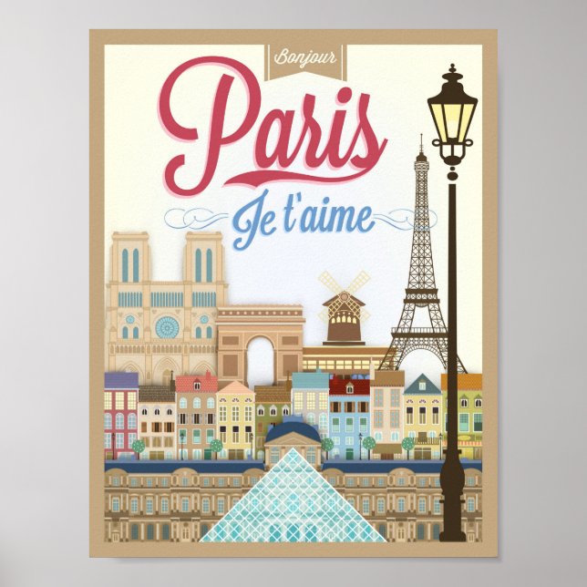 Bonjour Paris Travel Poster (Vorne)