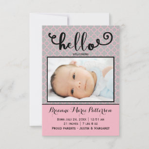 bonjour photo rose - Faire-part de naissance 3x5