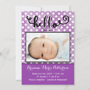 bonjour photo violet - Faire-part de naissance