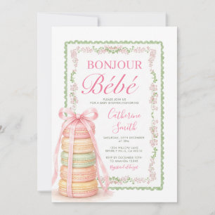 Bonjour Pink French Macaron-Turm Baby Shower Einladung