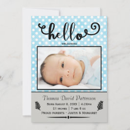 Bonjour points bleus/photo grise - Faire-part de n