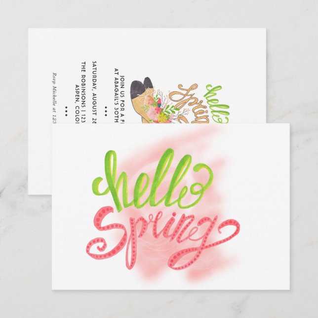 Bonjour Printemps Anniversaire Fête Invitation (Devant / Derrière)