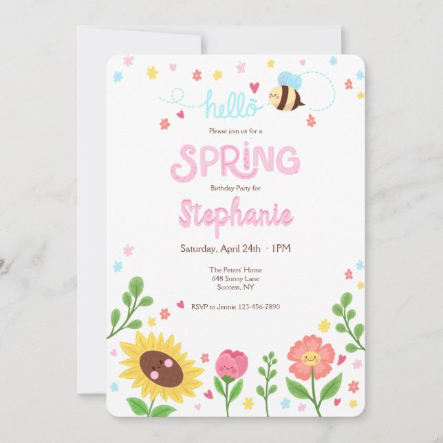 Bonjour Printemps Anniversaire Fête Invitation (Devant)