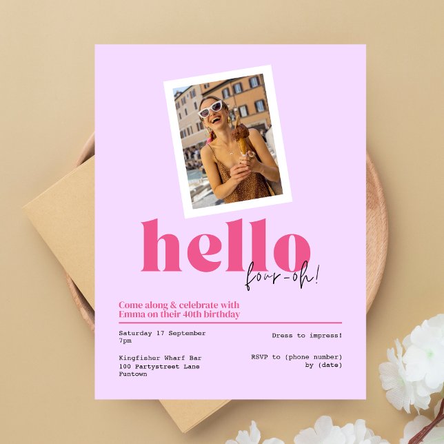 "Bonjour, quatre oh !" Invitation violette à 40e a (Créateur téléchargé)