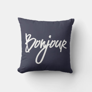 Bonjour Script (Weiß) für Liebhaber von Frankrei Kissen