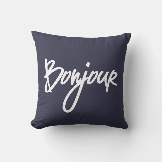Bonjour Script (Weiß) für Liebhaber von Frankreich Kissen (Vorderseite)