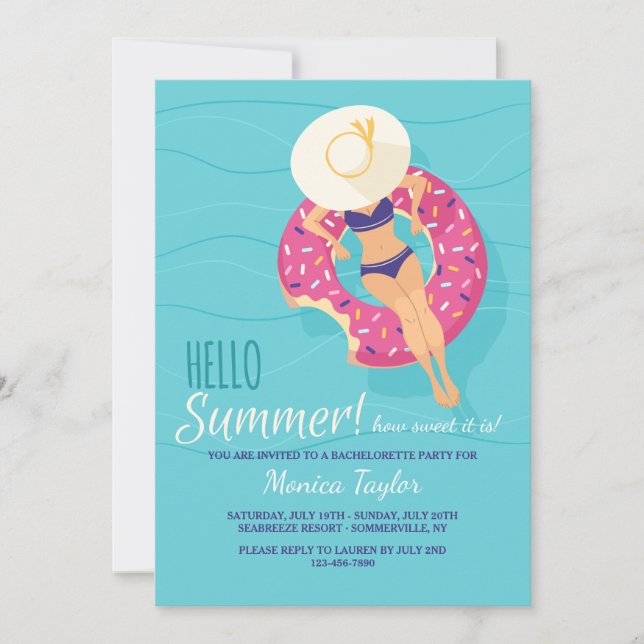 Bonjour Summer Bachelorette Party Invitations (Devant)