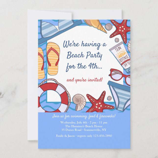 Bonjour Summer Beach Party Invitations (Devant)