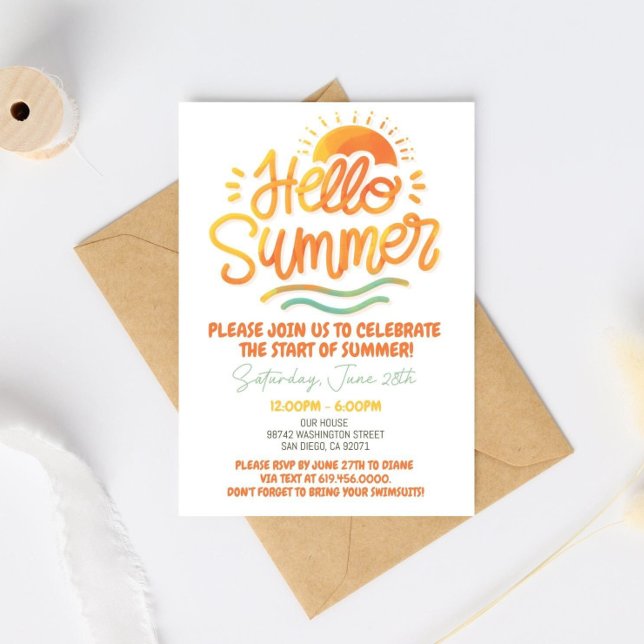 Bonjour Summer Party Invitation Sun Summer Orange (Créateur téléchargé)