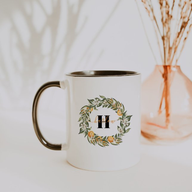 Bonjour Sunshine | Citrus Monogram Cafe Mug (Créateur téléchargé)