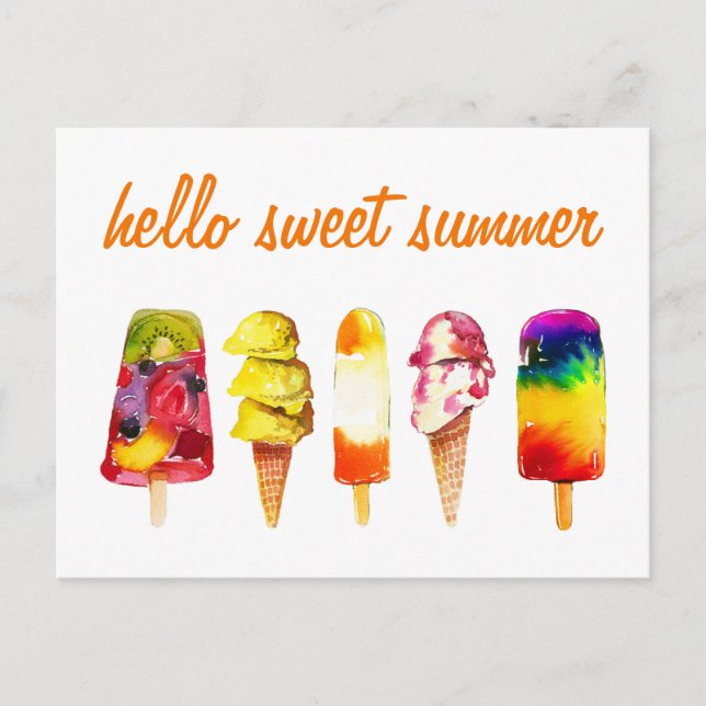 Bonjour Sweet Summer Carte Postale Popsicle glace  (Devant)