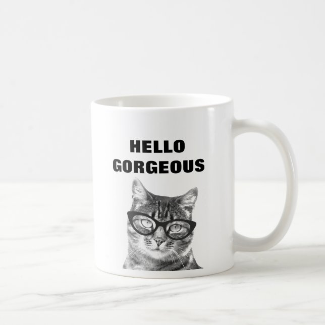Bonjour tasse noire et blanche magnifique du chat (Droite)