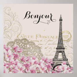 Bonjour Vintag Eiffel Tower Collage Poster