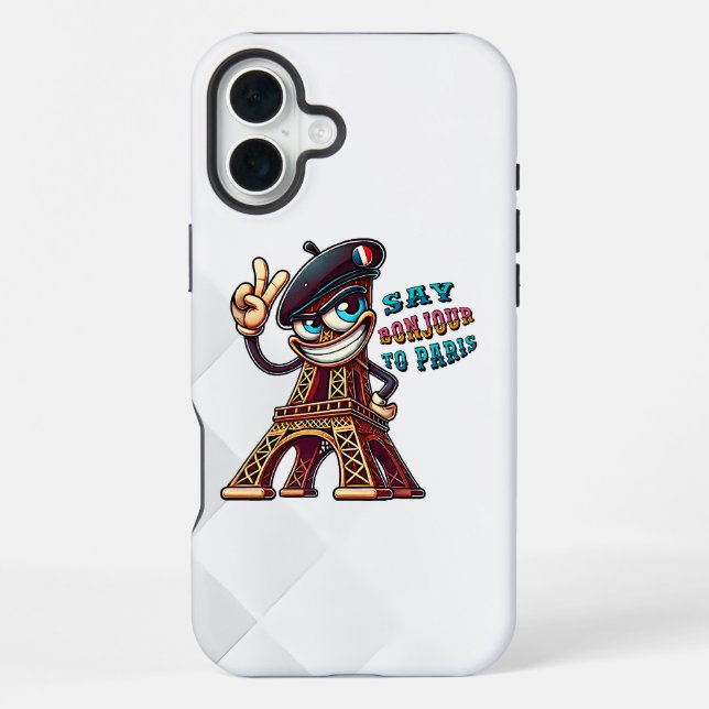 Bonjour von einer fröhlichen eisernen Lady iPhone 16 Plus Hülle (Rückseite)