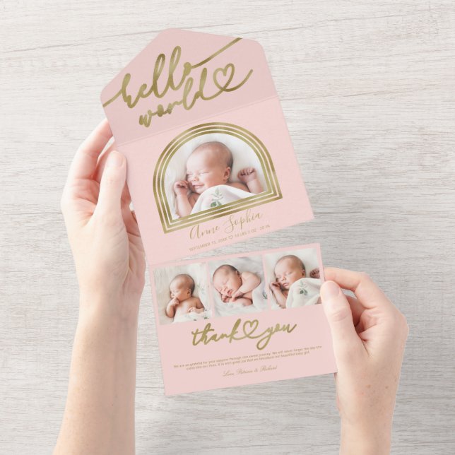 Bonjour World Chic Arch Frame Faire-part de naissa (Déchirure)