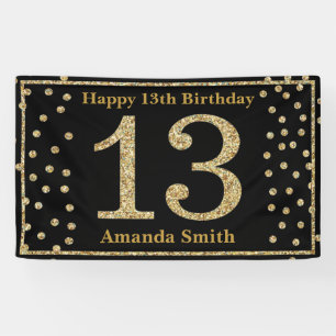 Bonne 13e anniversaire bannière Black and Gold Par