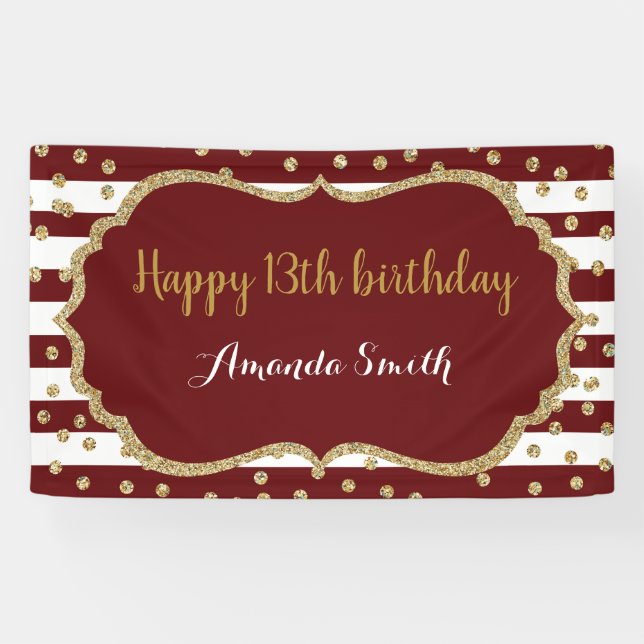 Bonne 13e anniversaire bannière Burgundy Gold Part (Horizontal)