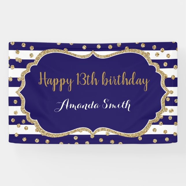 Bonne 13e anniversaire bannière Marine Blue Gold P (Horizontal)