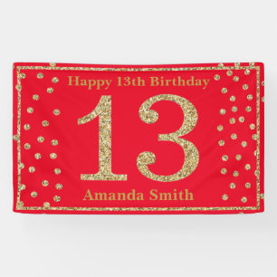 Bonne 13e anniversaire bannière Rouge et Parties 