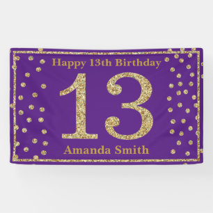 Bonne 13e anniversaire bannière violet et Parties 