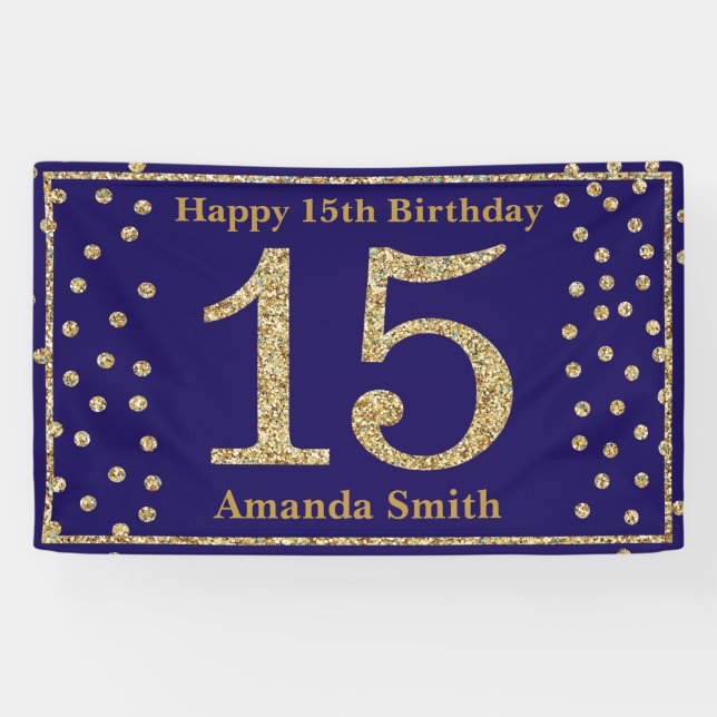 Bonne 15e anniversaire bannière Marine Blue Gold P (Horizontal)