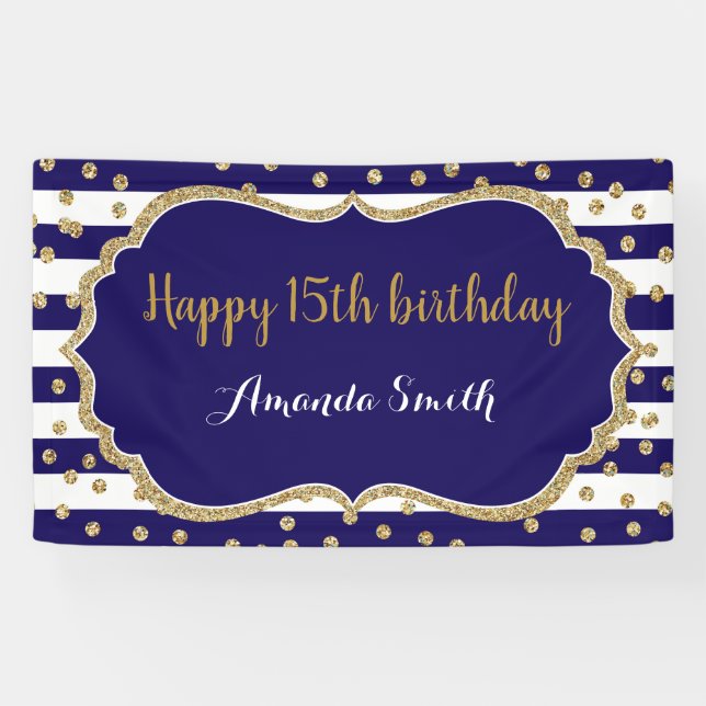 Bonne 15e anniversaire bannière Marine Blue Gold P (Horizontal)