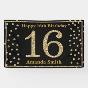 Bonne 16e anniversaire bannière Black and Gold Pa