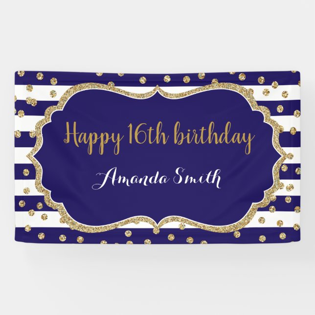 Bonne 16e anniversaire bannière Marine Blue Gold P (Horizontal)