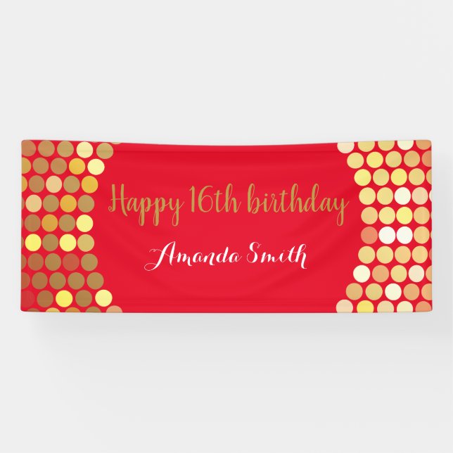 Bonne 16e anniversaire bannière Rouge Parties scin (Horizontal)