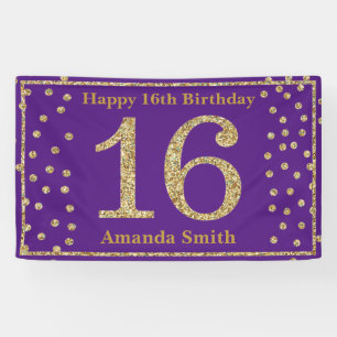 Bonne 16e anniversaire bannière violet et Parties 
