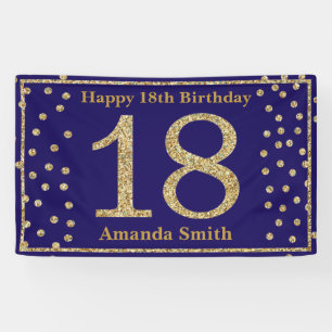 Bonne 18e anniversaire bannière Marine Blue Gold P