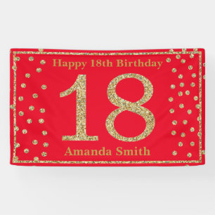 Bonne 18e anniversaire bannière Rouge et Parties s