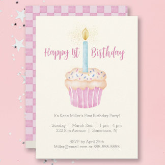 Bonne 1ère Invitation de la fête de Cupcake annive