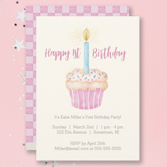Bonne 1ère Invitation de la fête de Cupcake annive (Créateur téléchargé)