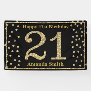 Bonne 21e anniversaire bannière Black and Gold Pa