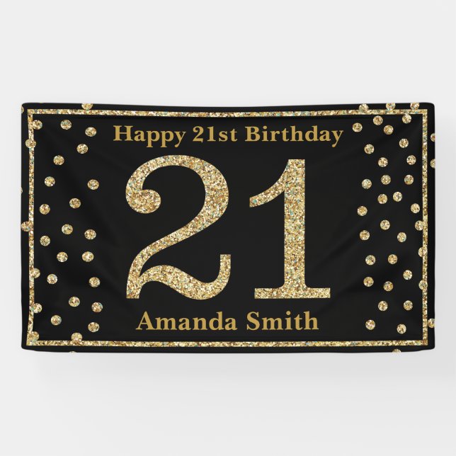 Bonne 21e anniversaire bannière Black and Gold Par (Horizontal)