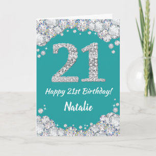 Bonne 21e anniversaire Turquoise et carte de Parti